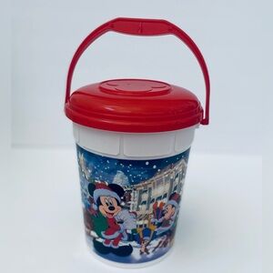 Disney Christmas Popcorn Bucket Features Mickey & Minnie Mouse Pluto Goofy 8 x 6
